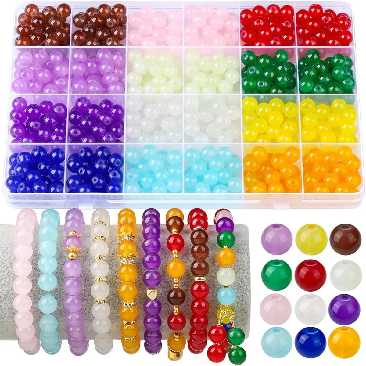 Стеклянные Бусины 8 Мм 480 Шт. Разные Цвета Прозрачные Круглые Для Изготовления