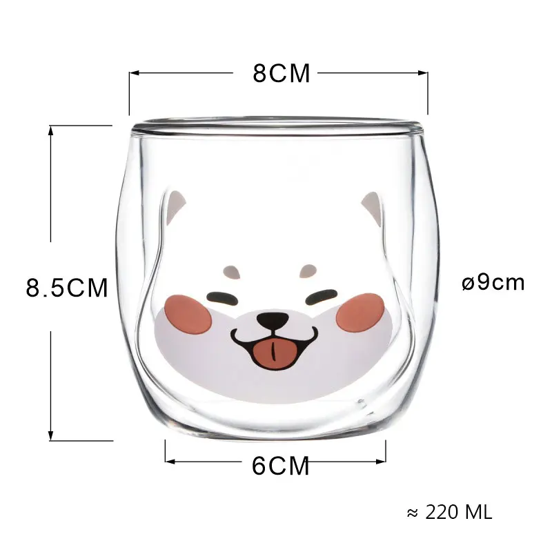 200 мл корейские милые кружки Сиба-ину с двойным стеклом для завтрака и молока Kawaii
