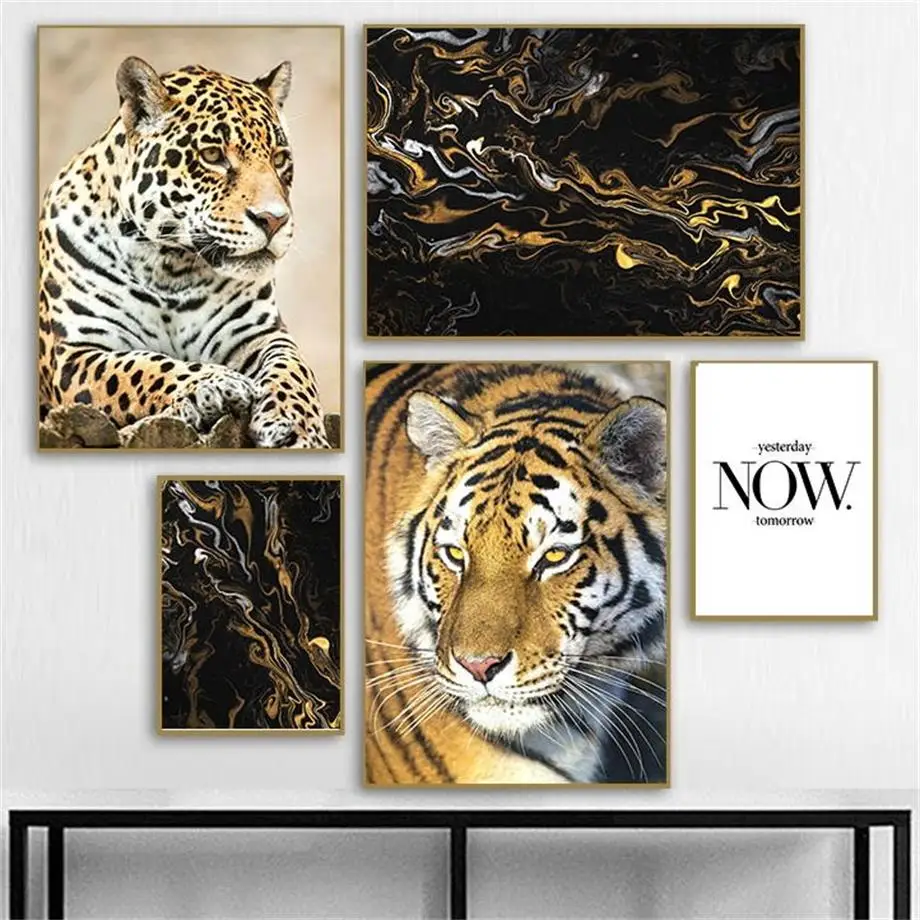 Животные джунглей Тигр Гепард мраморные цитаты настенная живопись на холсте