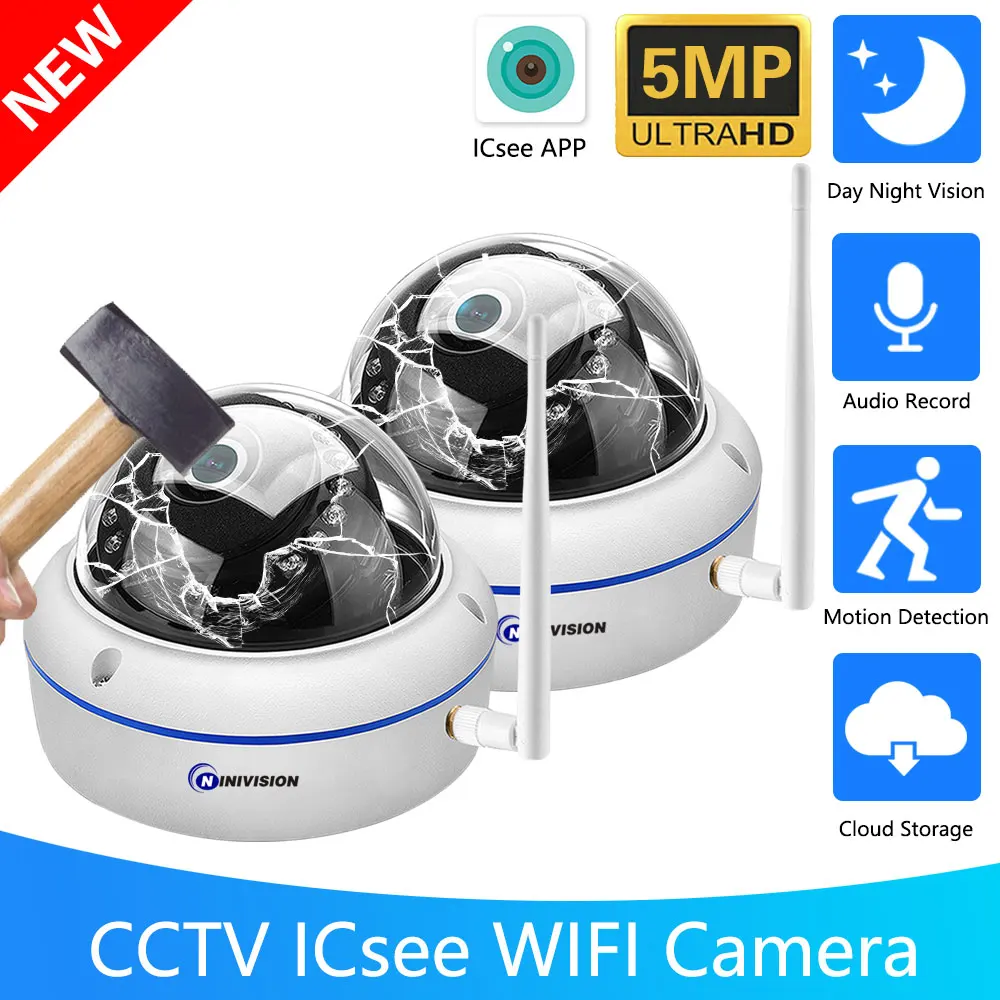

5MP Wireless IP Security ICsee Audio Camera Outdoor Street Wifi CCTV Camera Video Surveillance Camera Can Connect to 4K POE NVR