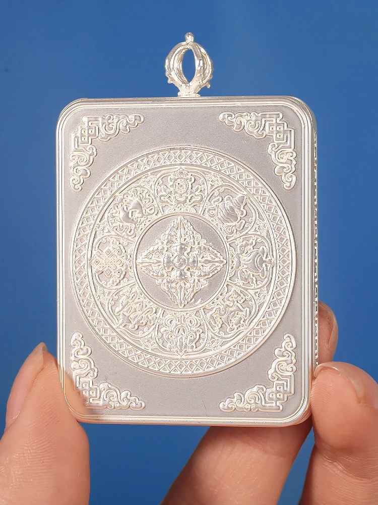 Восемь благоприятных тибетских Sle Thangka Gawu Box Подвеска из сплава Золото Серебро