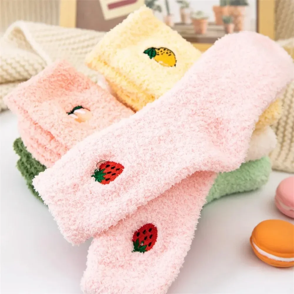 Женские носки с фруктами пушистые теплые плюшевые женские для сна авокадо