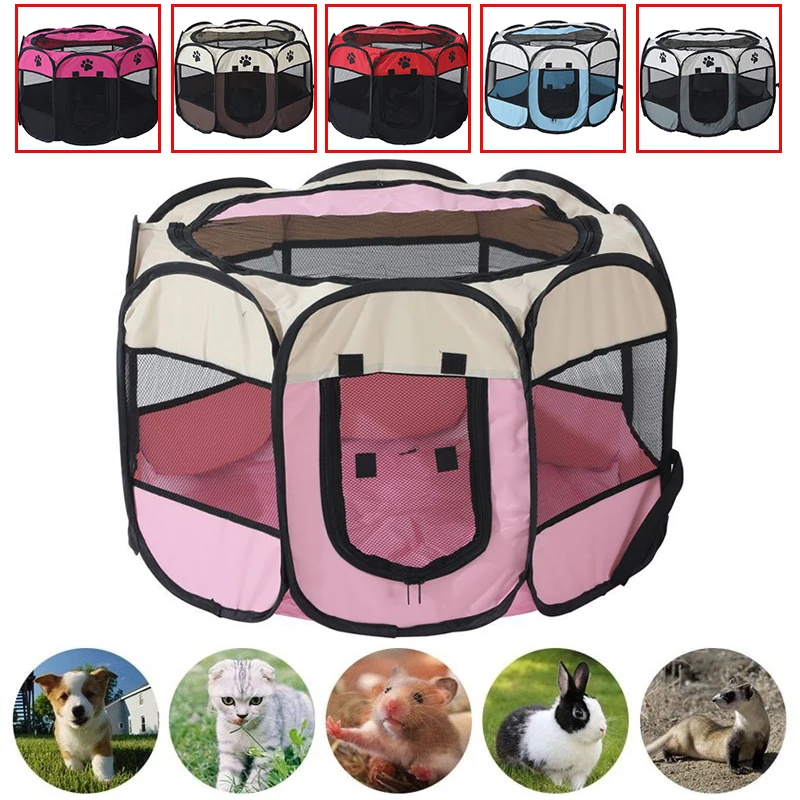 portable folding pet tent dog house octagonal cage for cat tent playpen puppy kennel easy operation fence outdoor big dogs house free global shipping