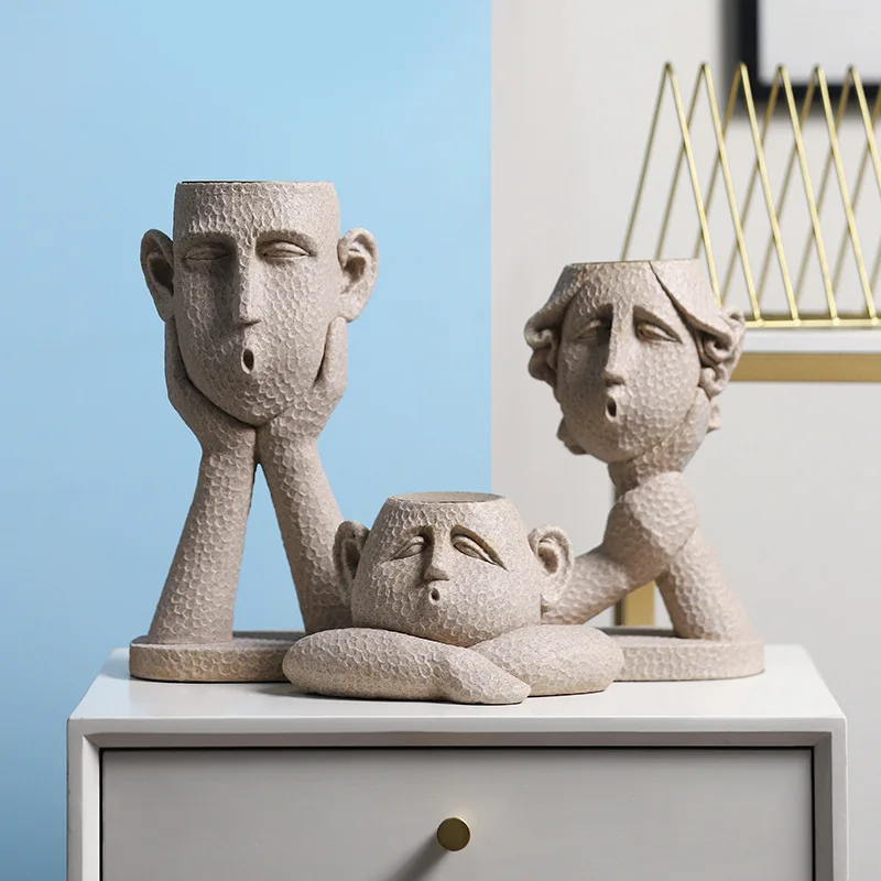 

Face Portrait Candlestick Sand Decoration Candlestick Potted Decoration Resin Living Room Candle Holders Wedding Decoration