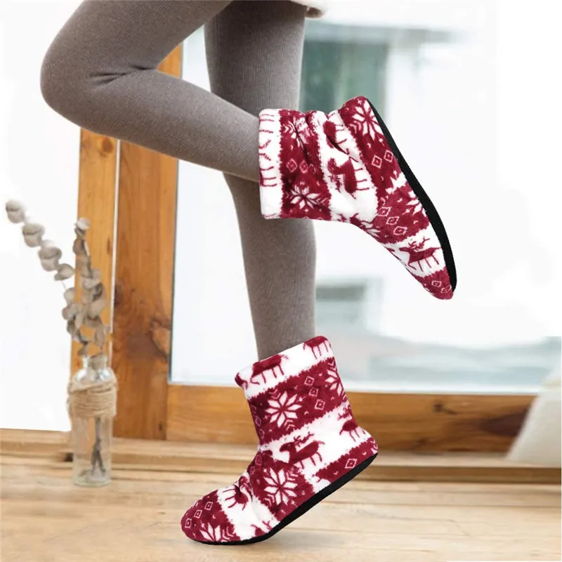

Womens Slippers Winter Floor Shoes Indoor Home Christmas Elk Fur Contton Plush Anti Skid Non Slip soft deer Warm Female Boots