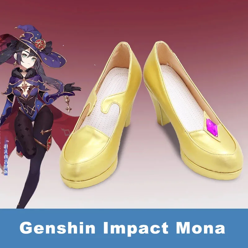 Обувь для косплея по мотивам игры Genshin Impact Mona парик на Хэллоуин обувь Golden сапоги