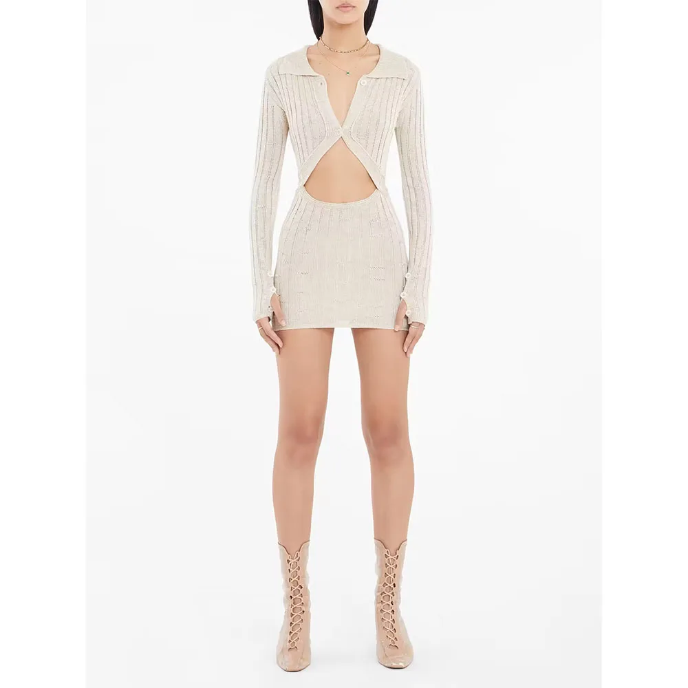 

2022 autumn new fashion casual women's sexy slim fit can be split all-match two-wear knitted dresses