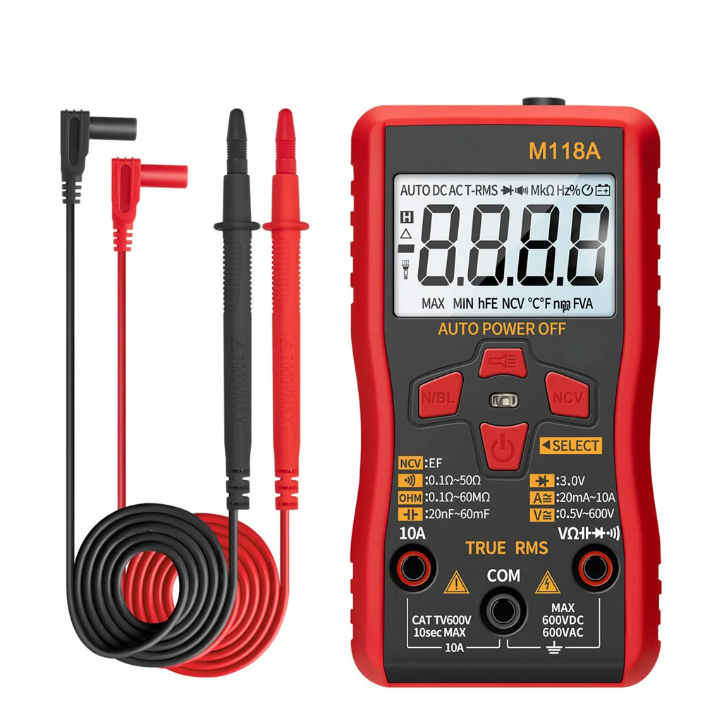 

Digital Multimeter Smart Tester Mini M118A with NCV Data Hold Flashlight Auto Mmultimetro True Rms Tranistor Meter