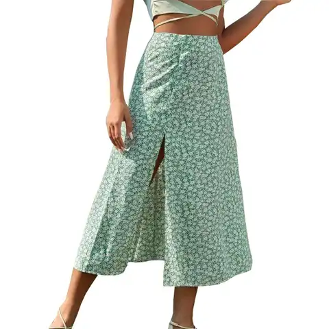 Women Summer Floral Skirt Split A-line Bag Hip Long Skirt Fashion Boho Holiday Style Skirts Ropa De Mujer Primavera Verano 2022