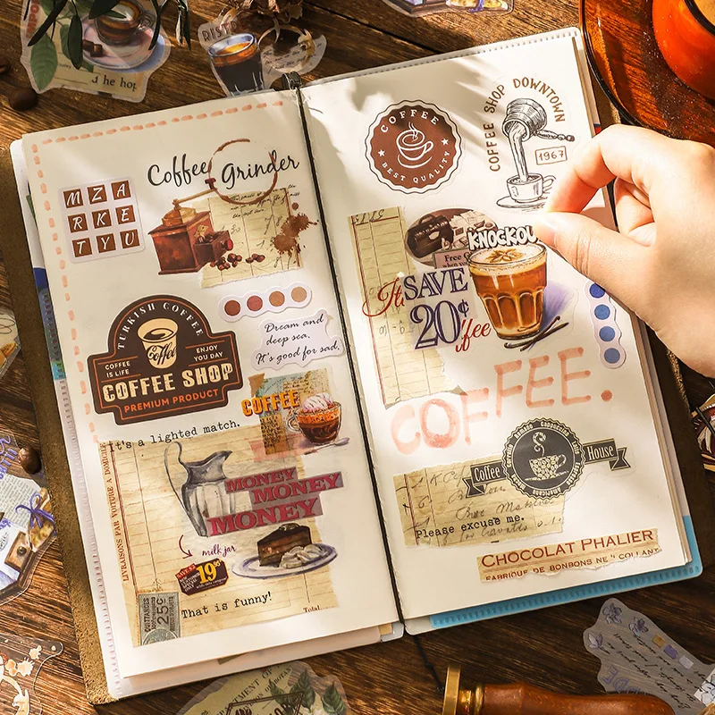 

Vintage PET Coffee Pattern Stickers Scrapbook Journal Diary Album Decorative Handmade Materials Student Stationery Stickers