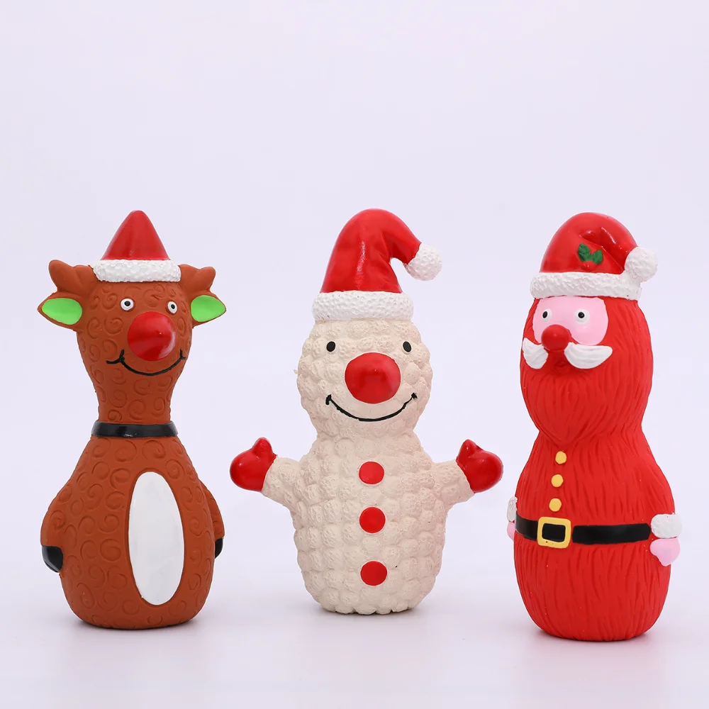

3pcs Dog Chew Toys Pets Sounding Puppy Rubber Toys Christmas Santa Claus Snowman Puppy Grinding Teeth Resistant Pet Toy Supplies