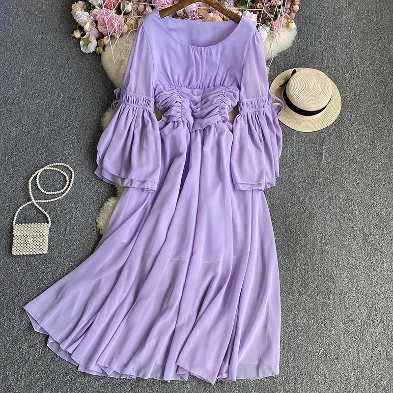 

Женское шифоновое платье макси в стиле бохо, Осеннее многослойное платье с длинным рукавом, круглым вырезом и расклешенными рукавами, праздничное платье траф, новинка