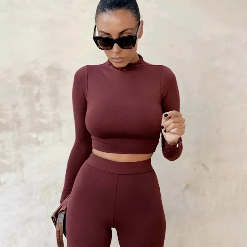 

New in Women Sport Fitness 2 Two Piece Set Outfits Long Sleeve Crop Tops Tshirt Leggings Pants Set Bodycon Tracksuits Women'