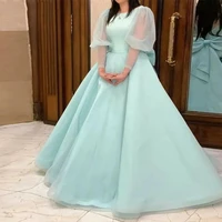 princess ball gown prom dress a line scoop organza evening graduation gowns with puffy sleeve plus size pretty girl dresses