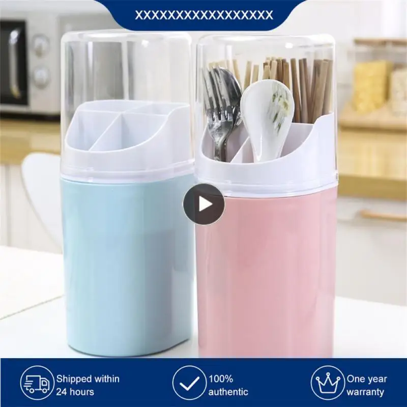 

With Lid Drying Rack Organizer Plastic 4-grid Style Chopsticks Spoon Storage Rack Storage Shelf Wall Mounted Kitchen Accessories