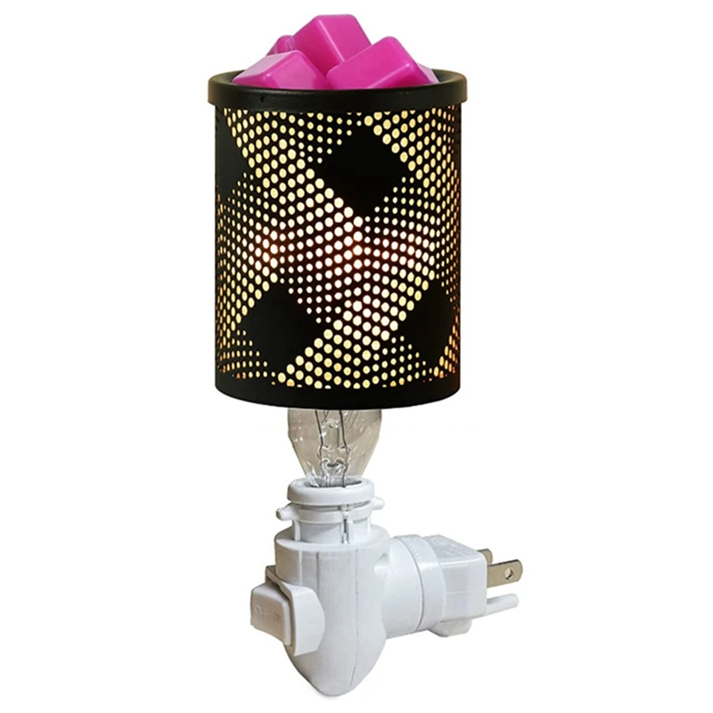 

Plug-In Wax Heater, Geometric Iron Home Wall Hanging Hollow Translucent Aromatherapy Lamp Bedroom Night Light US Plug