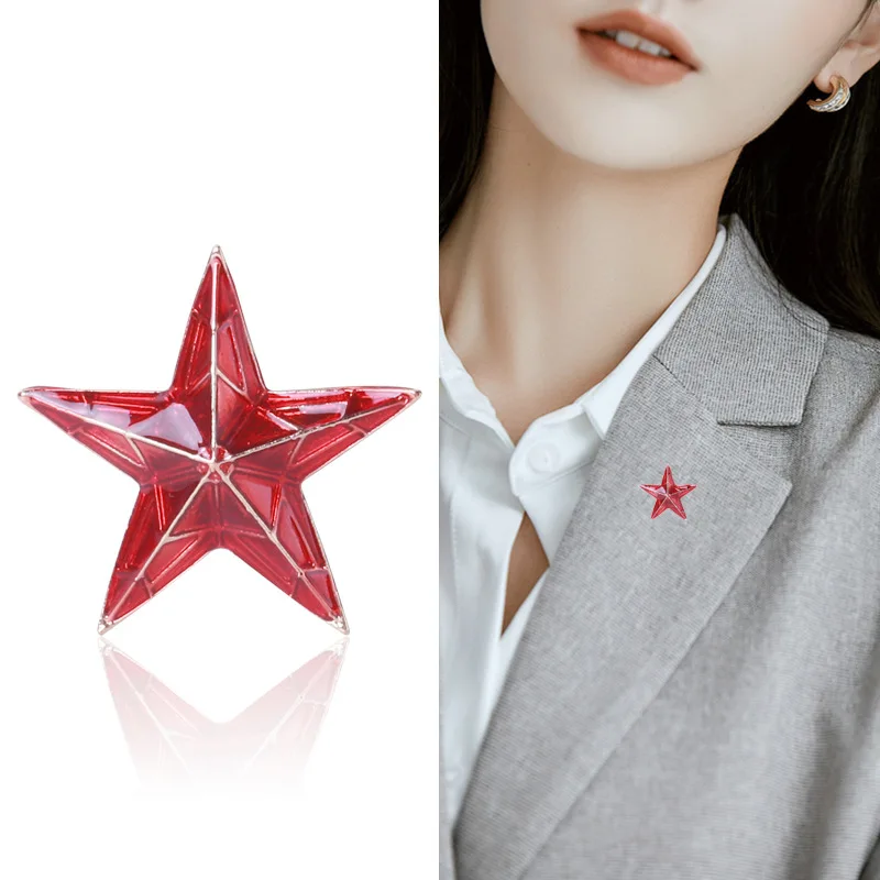 

New Fashion Red Star Brooch Metal Enamel Pins Shirt Collar Badge Luxulry Brooches for Women and Men Fixed Clothes Accessories