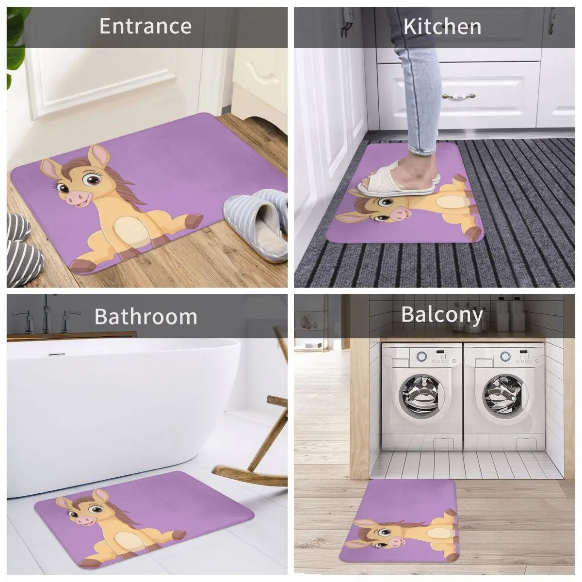 

Door Mat Cute Cartoon Baby Horse Decor 3D Rug Carpet Bathmat Non-slip Entrance Living Room Home Kitchen Scraping Dust Bathroom