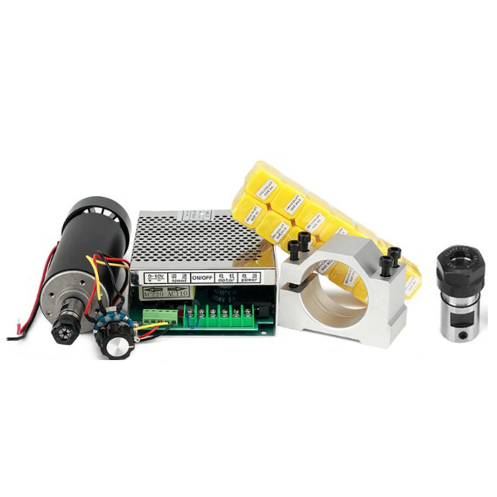 

CNC 100 в 500 Вт электродвигатель шпинделя с воздушным охлаждением 0-100 в блок питания с контролем скорости 52 мм зажим ER11 цанга Для гравировального станка