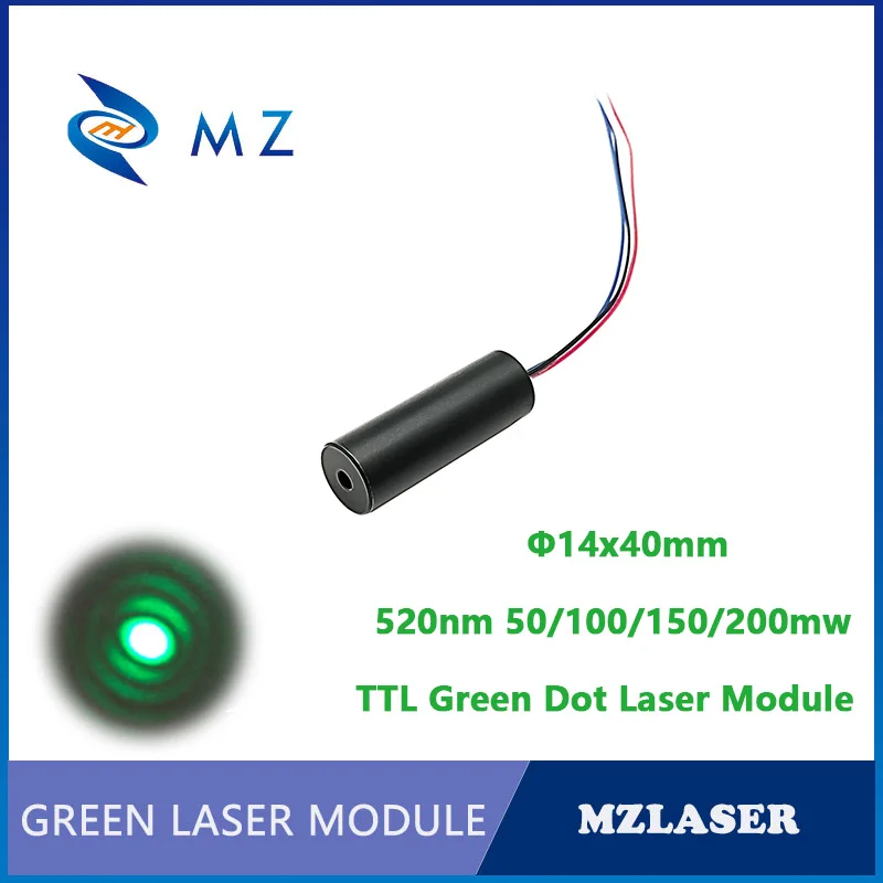 

High Power D14x40mm 520nm 50/100/150/200mW TTL Glass Lens Green Dot Laser Module Industrial Grade For Maze Game Or Positioning