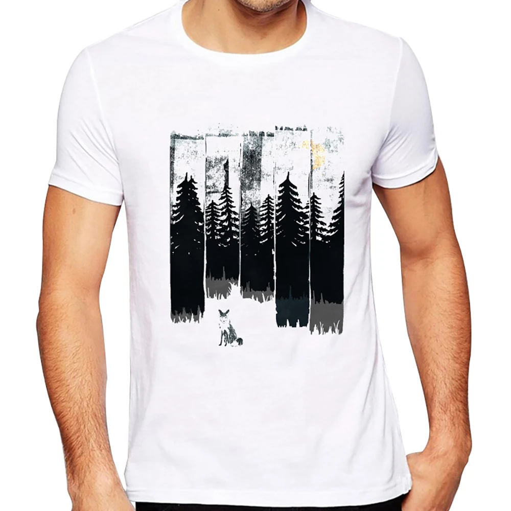 

2022 Men's New Abstract Gemestric Design T-Shirt Cool fox forest Printed Tops Tee