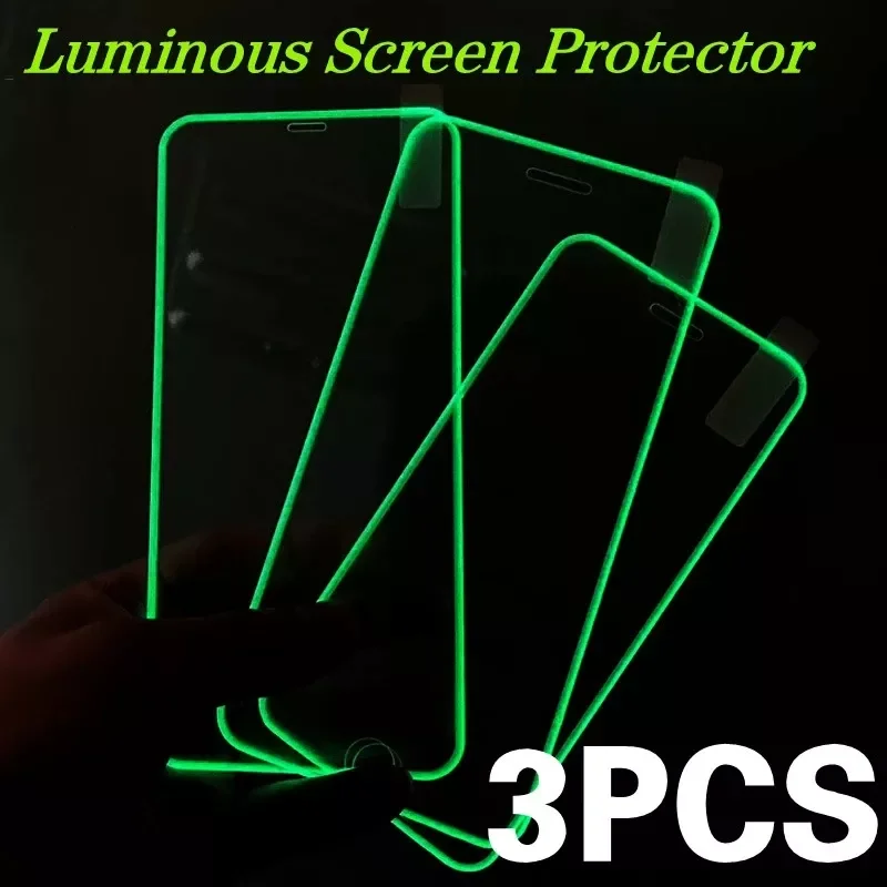 

3PCS Luminous Tempered Glass For iPhone 13 12 11 Pro XS MAX XR Glowing Screen Protector For iPhone 6 7 8 Plus SE2020 Protector