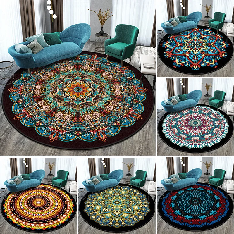 

Vintage Datura Carpet Circular Carpet North Ouyang Table Tea Table Hanging Basket Living Room Ethnic Style Decorative Floor Mat