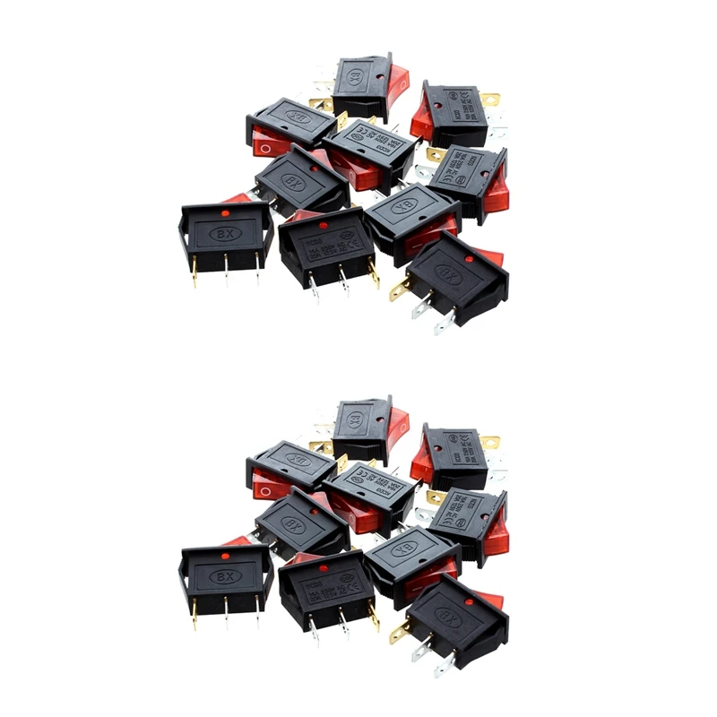 

20 Pcs 3 Pin SPST Red Neon Light On/Off Rocker Switch AC 250V/10A 125V/15A