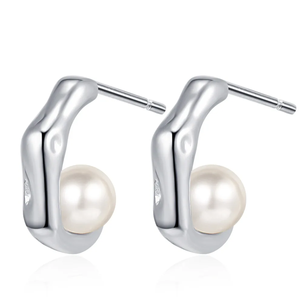 

Irregular C-Type Semicircle Pearl Stud Earrings Simple Gentle Earrings Women