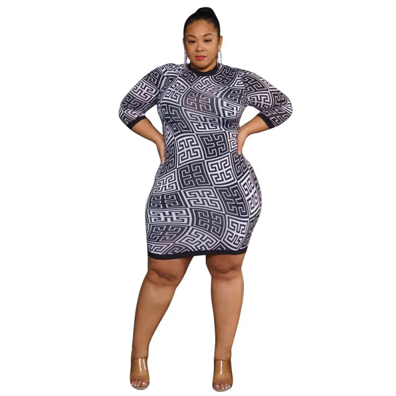 

Sheath Short Dresses For Women O Neck 3/4 Sleeve Above Knee Outfits 2022 Summer New Fashion Print Streetwear Mini Dress Vestidos