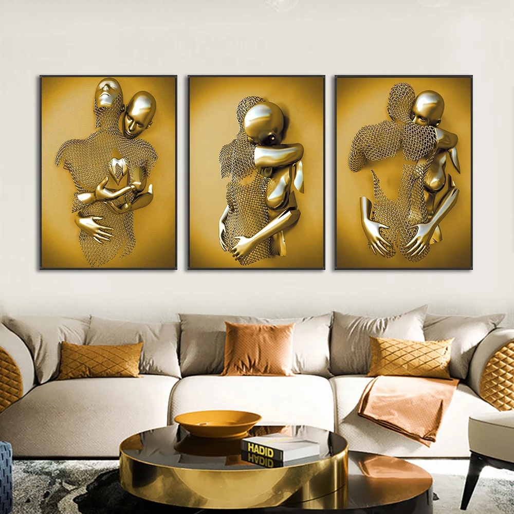 

Modern Metal Figure Statue Art Canvas Painting Abstract Love Art Poster and Prints Wall Pictures for Living Room Home Decoration