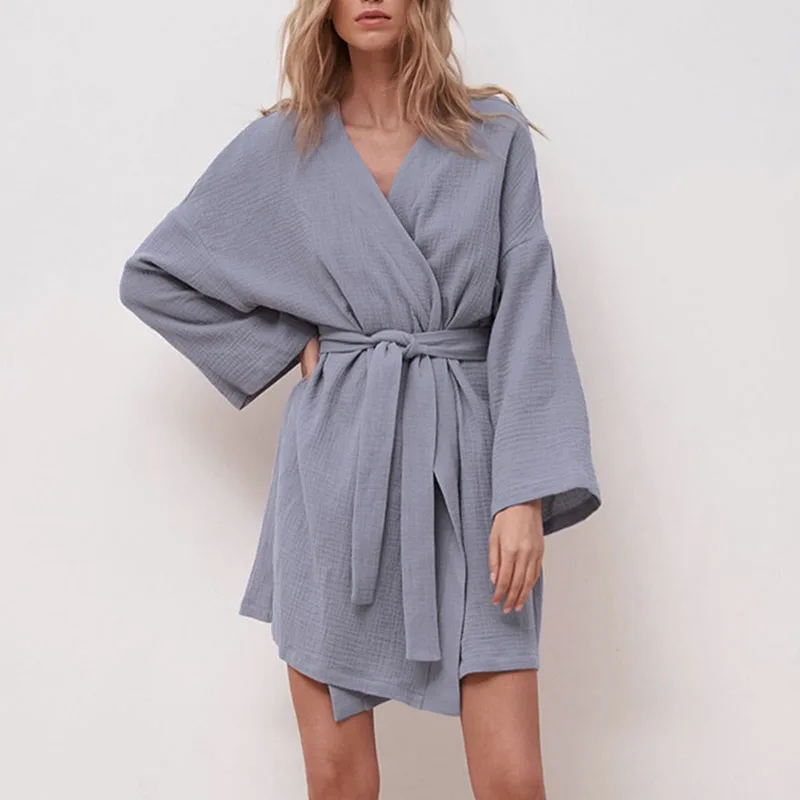 

2022 Autumn long sleeve nightgown nightgown ladies' home bathrobe double gauze morning gown