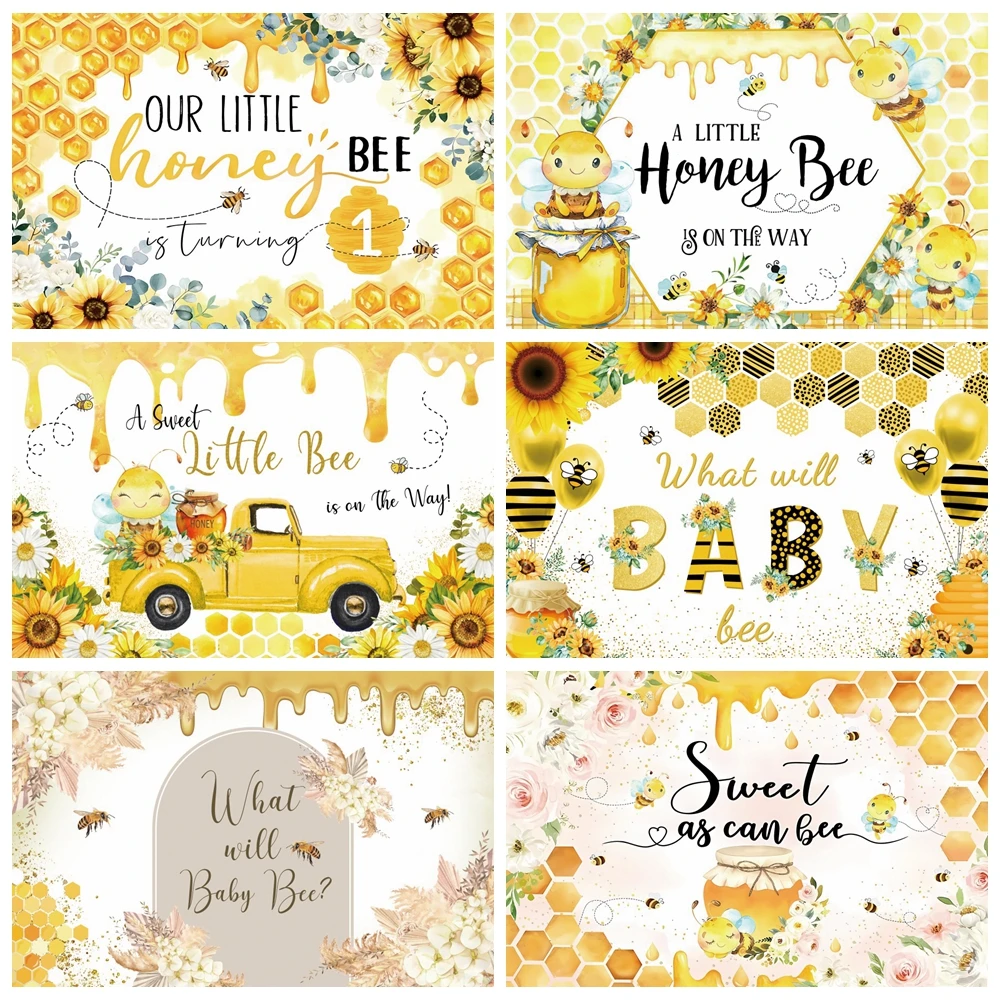 

Фон для фотосъемки с изображением меда пчелы детского дня рождения Блестящие Золотые Подсолнухи Фотофон декор для студии