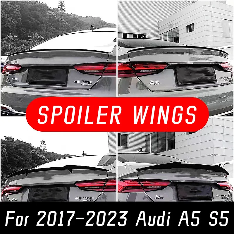 For 2017 18 19 20 21 22 23 Audi A5 S5 Carbon Fiber ABS Rear Trunk Lid Ducktail Lip Car Spoiler Wings Exterior Tuning Accessories