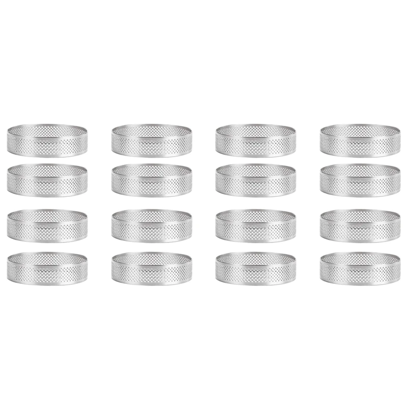 

16Pcs Stainless Steel Tart Ring, Heat-Resistant Perforated Cake Mousse Ring Round Double Rolled Tart Ring Metal Mold 6Cm