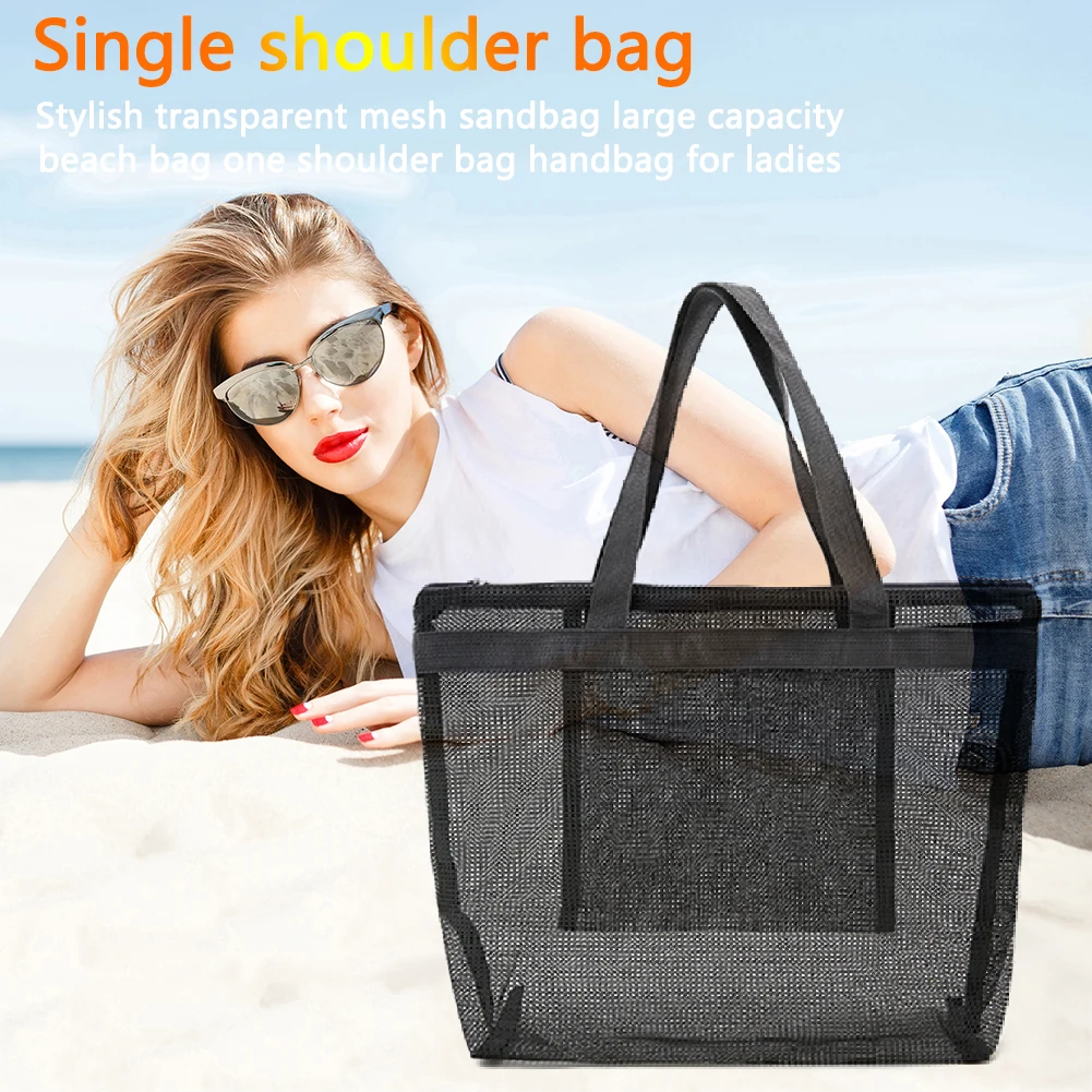 

Fashion Transparent Handbags Women Large Shopping Mesh Beach Shoulder Bags for Outdoor Shopping Traveling Ornaments