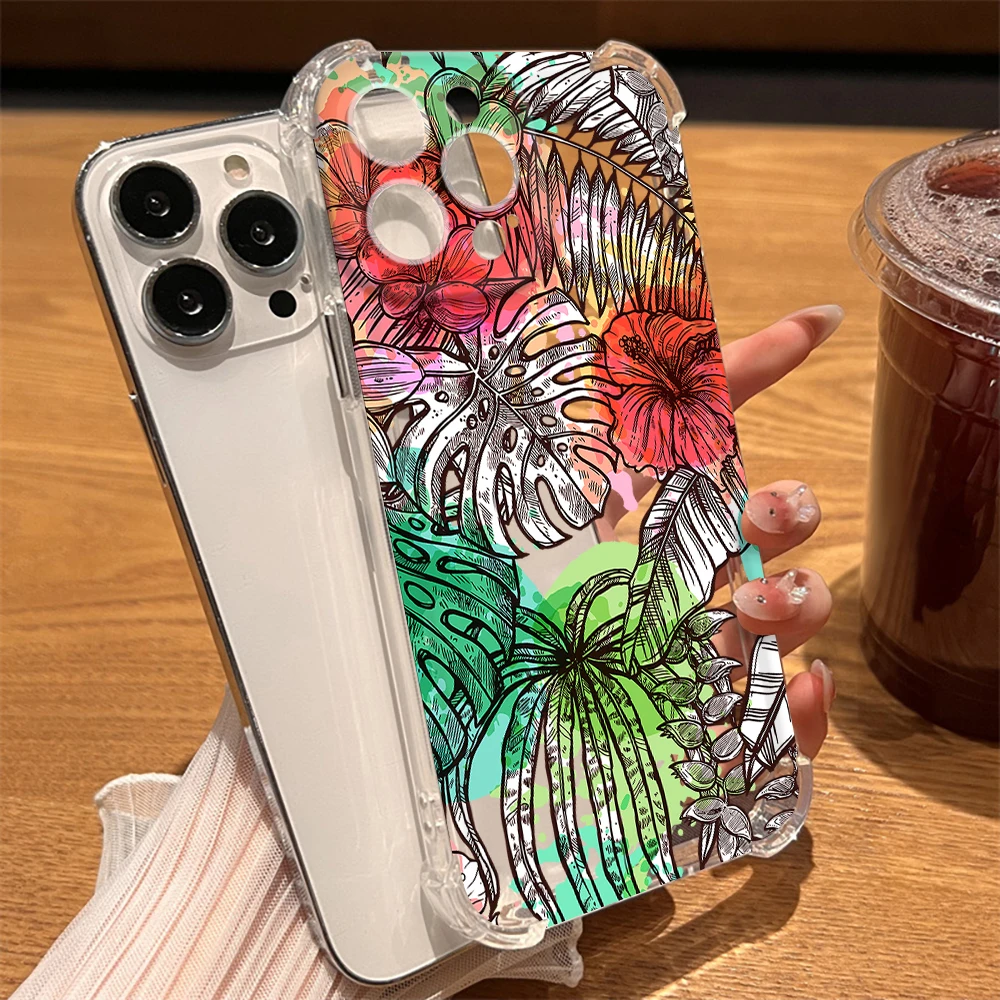 Чехол с цветами и растениями для IPhone 14 13 ProMax XR XS Max 7 8 Plus SE, противоударный жесткий чехол-накладка для IPhone 12 11, прозрачные чехлы