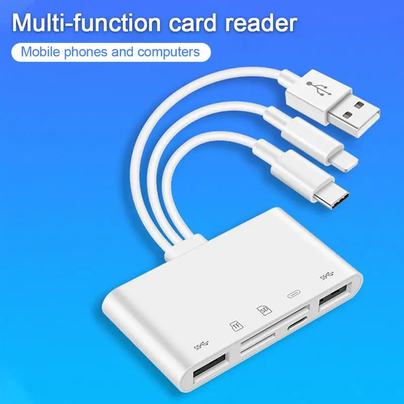 

5 in 1 USB HUB Type C Lighting OTG Adapter to USB Type C For iPhone Android Tablet Phones U Disk Flash Drive TF/SD Card Reader