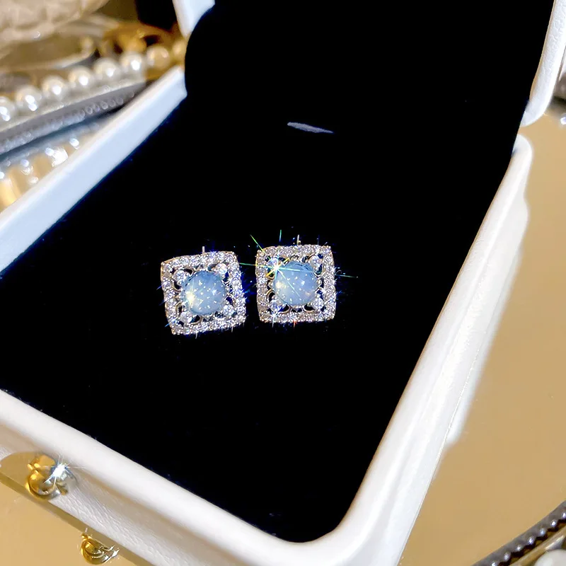 Модные геометрические серьги-гвоздики с кристаллами и цветами для женщин