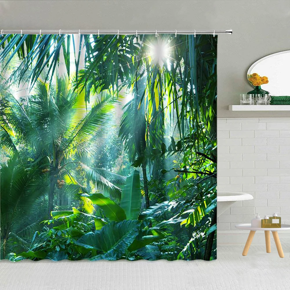 

Tropical Plant Monstera Palm Leaf Shower Curtain Spring Plant Theme Fashion Waterproof Fabric Home Bathroom Decor Curtains