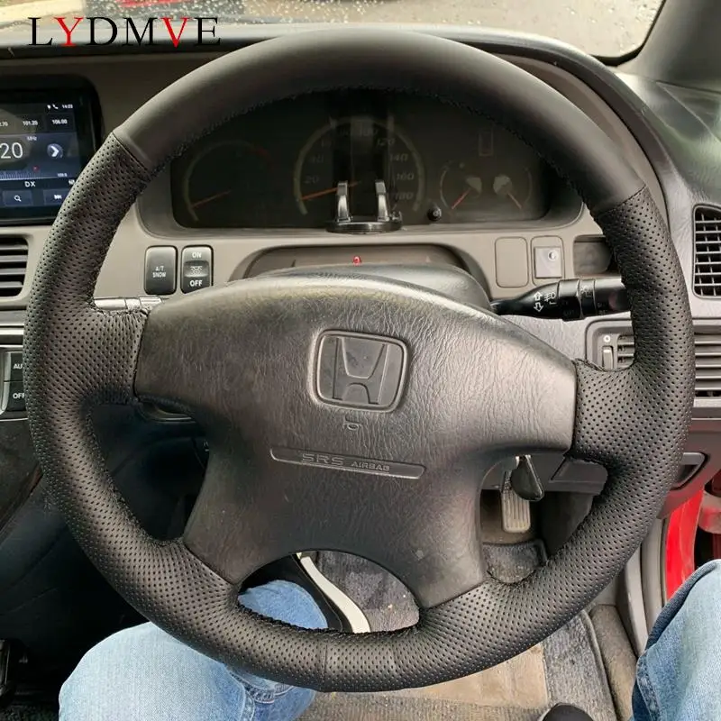 

Оплетка на руль автомобиля, чехол из черной натуральной кожи для Honda CRV CR-V 1997-2001 Accord 6 1998-2002 Odyssey 1998-2001