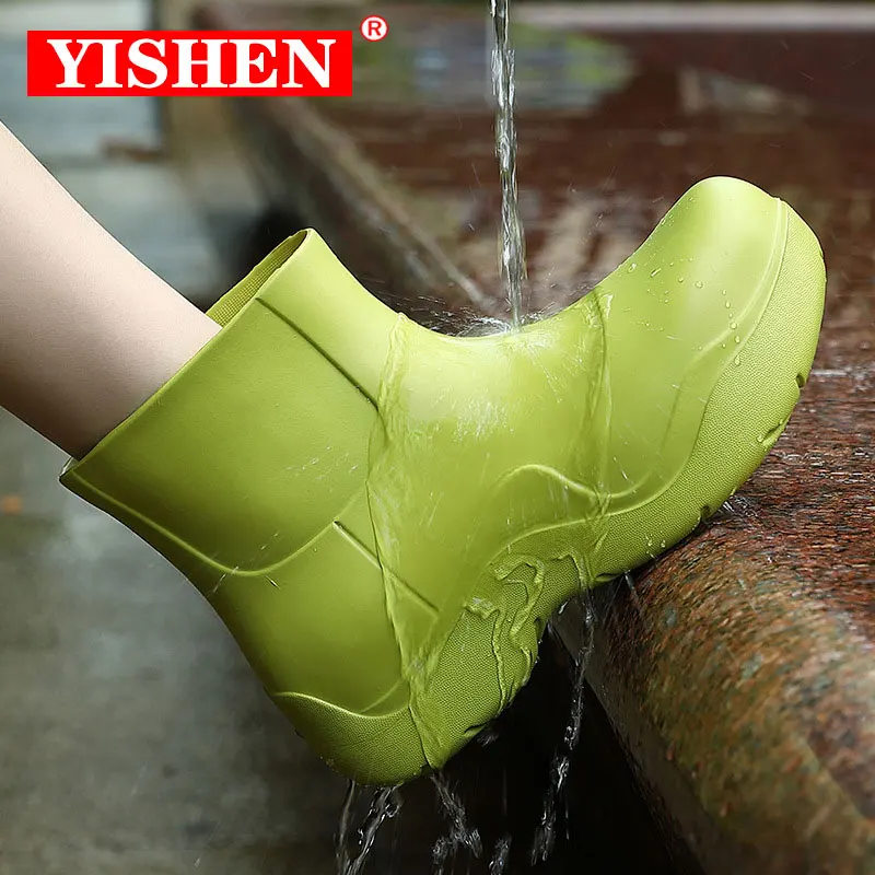 YISHEN Women Rain Boots New Trend Walking Casual Shoes Waterproof Ankle Boots Thick Bottom 4.5CM Jelly Boot Bottes De Pluie