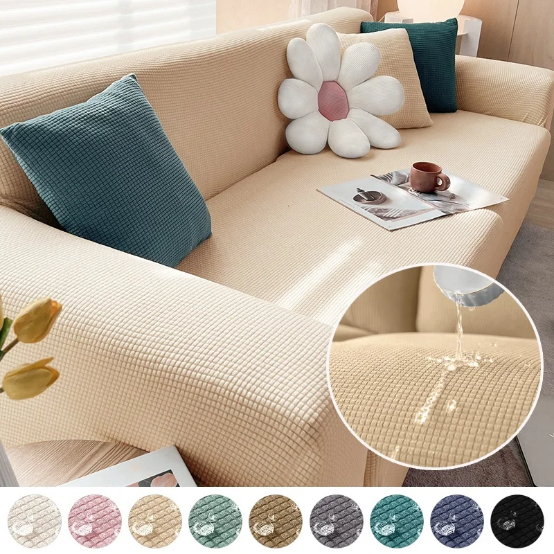 

Waterproof Jacquard Sofa Covers 1/2/3/4 Seats Solid Couch Cover L Shaped Sofa Cover Protector Bench Covers
