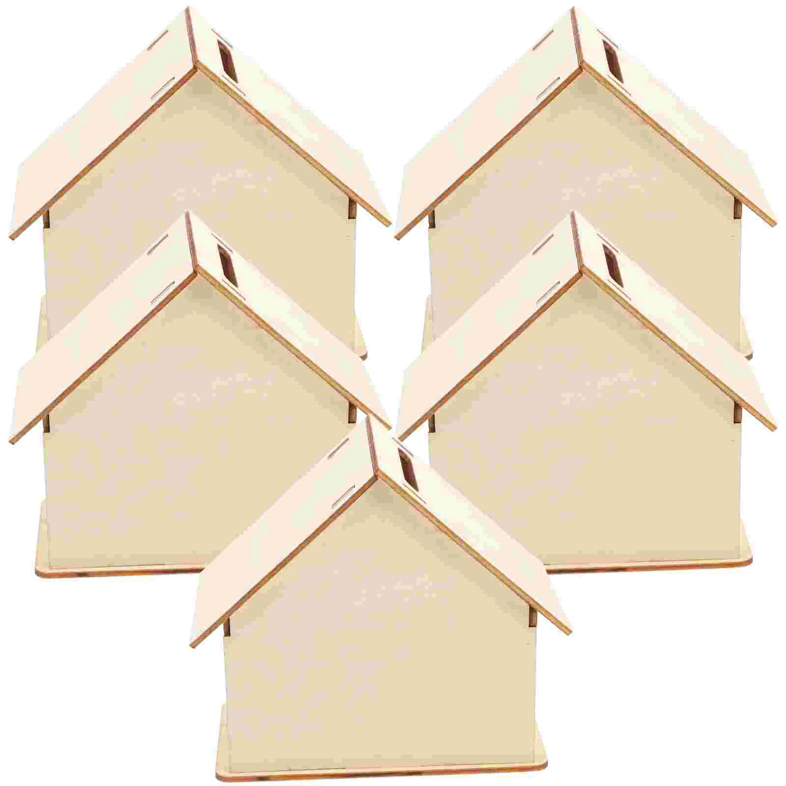 

5 Pcs Small House Coin Bank Change Box Children Doddle Piggy Wood Crafts Kids Bulk Toys Cash