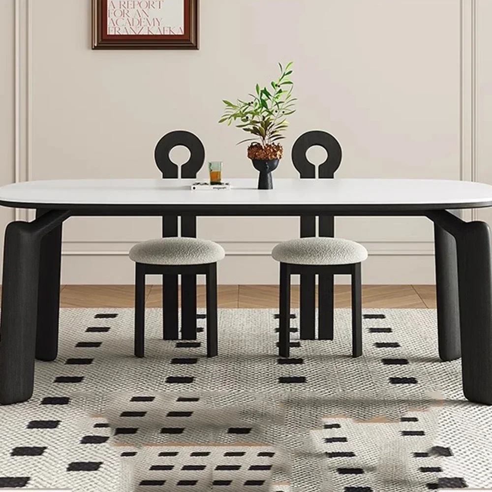 Итальянские прямоугольные обеденные столы черные умственные ножки белые для