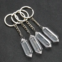 1pc natural quartz crystal stone keychains hexagonal point pendant keyring bag charm car key chain holder jewelry accessories