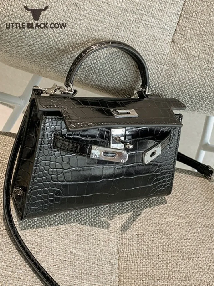 

Solid Color Crocodile Pattern Square Small Bag Women Tote Shoulder Handbag PU Leather Single Crossbody Bags Flap Messenger Bag