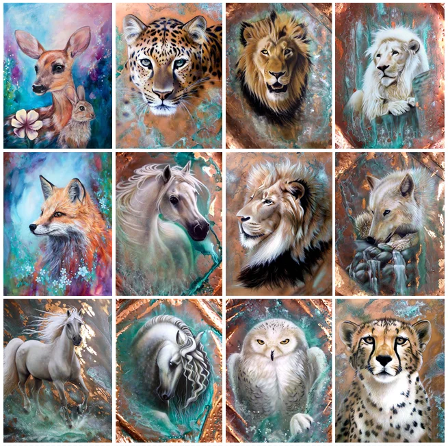 

Алмазная живопись 5D «сделай сам», Набор для вышивки крестиком с изображением животных, Льва, лошади, волка, лисы, Льва, совы, Ручная инкрустац...