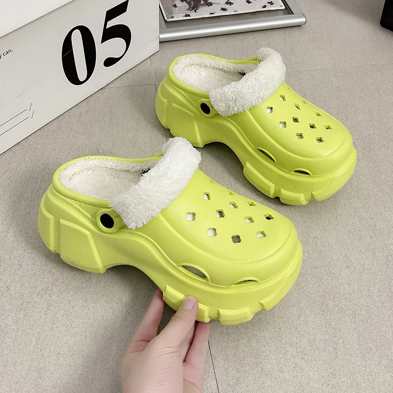 

Женские меховые шлепанцы на платформе, теплые домашние тапочки на плоской подошве, модные зимние шлепанцы с коротким плюшем, удобная обувь для женщин, 2024