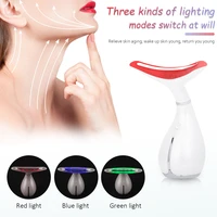 3 colors led facial neck massager photontherapy heating face neck wrinkle removal machine reduce double chin skin lift